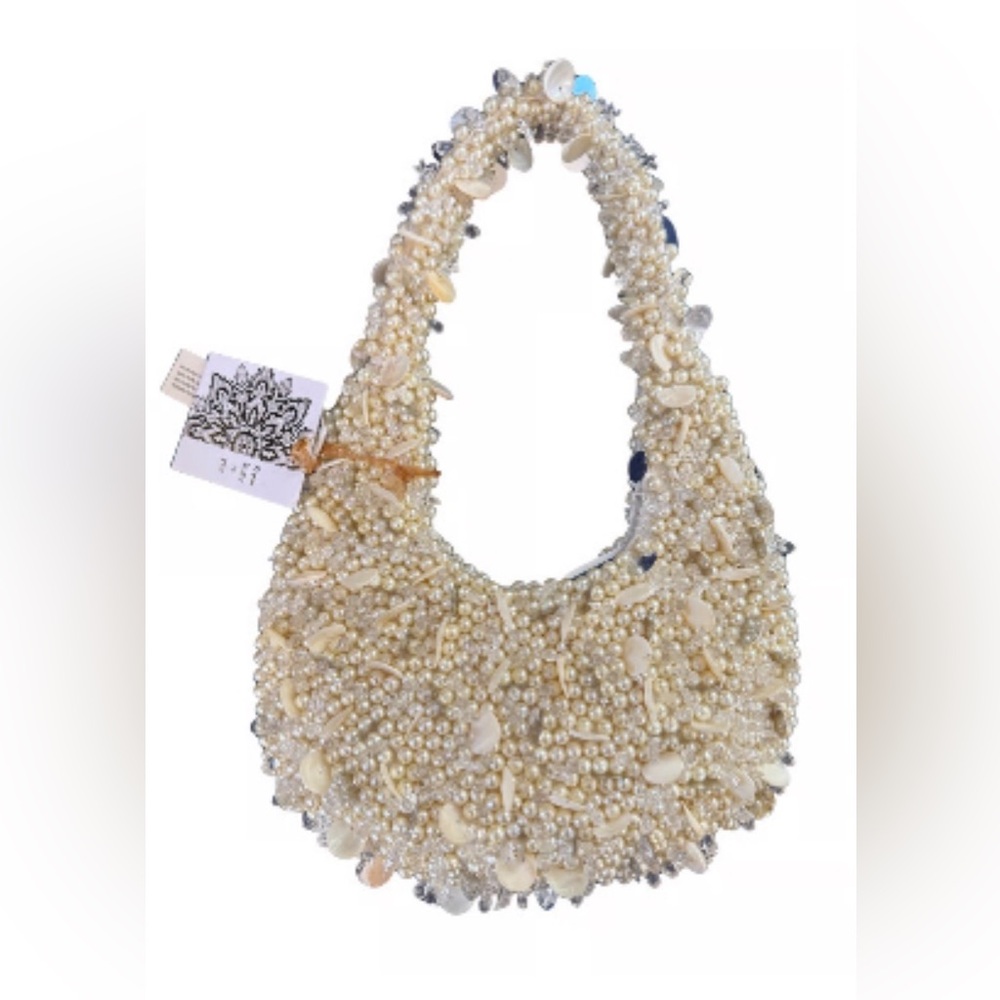 Pearl-Embellished Cream Shoulder Bag